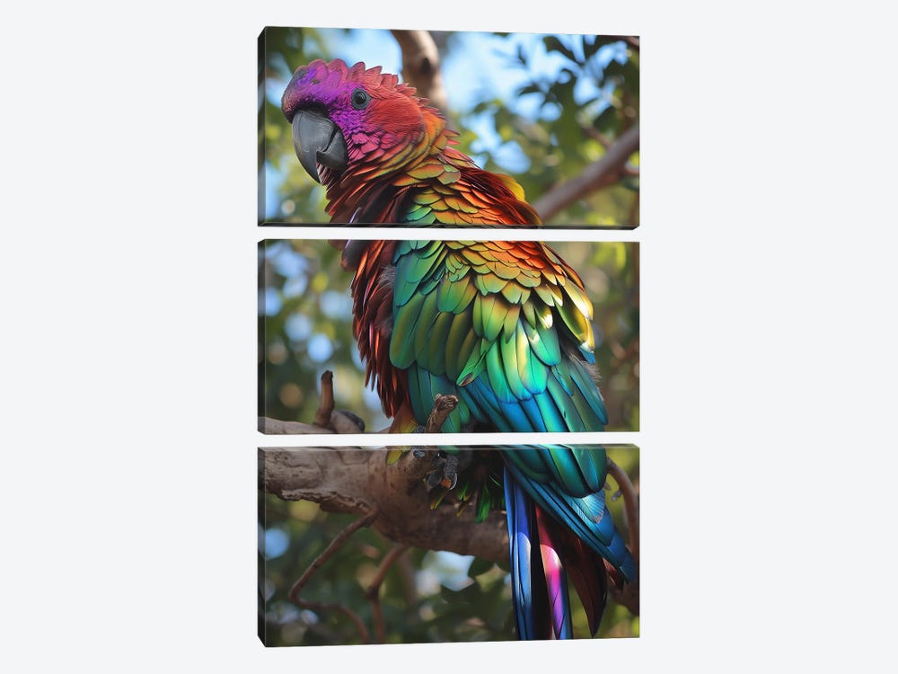 Chrome Parrot by David Loblaw 3-piece Canvas Art