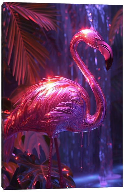 Pink Chrome Flamingo Canvas Art Print - Flamingo Art