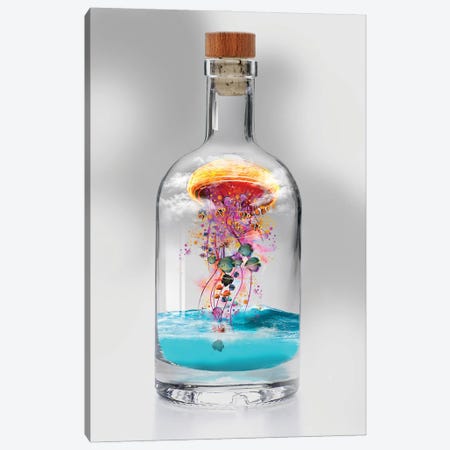 Electric Jellyfish In A Bottle Canvas Print #DLB25} by David Loblaw Canvas Wall Art