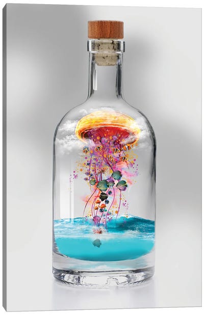 Electric Jellyfish In A Bottle Canvas Art Print - Jellyfish Art