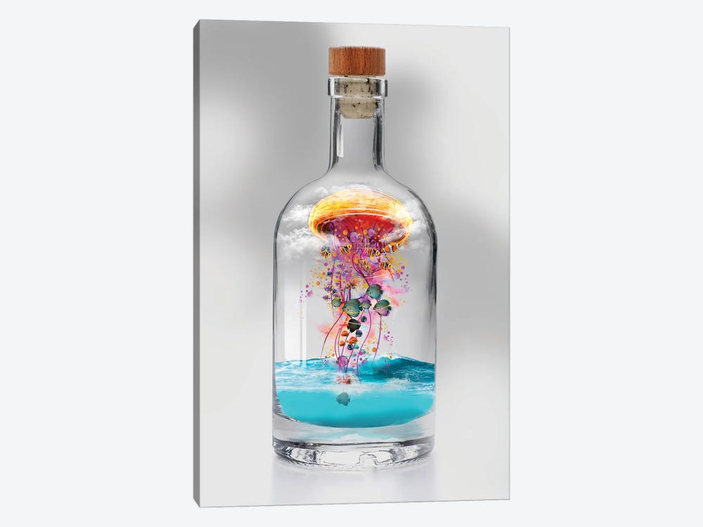 Electric Jellyfish In A Bottle by David Loblaw 1-piece Canvas Artwork