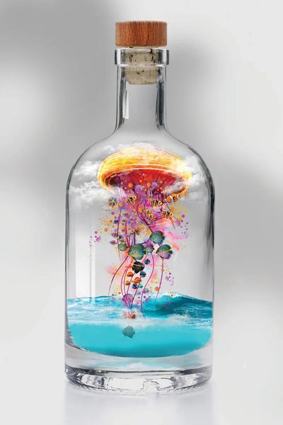 Kids Inspirational Art: Electric Jellyfish In A Bottle by David Loblaw
