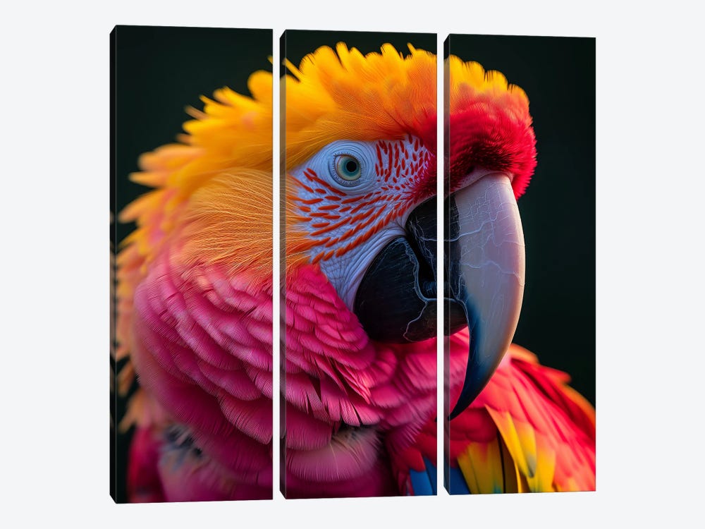 Hyper Parrot by David Loblaw 3-piece Canvas Artwork