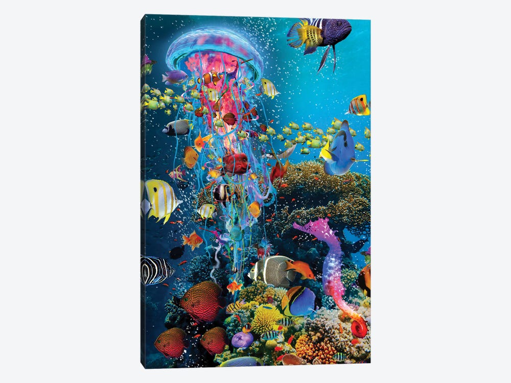 Electric Jellyfish At The Reef by David Loblaw 1-piece Canvas Print