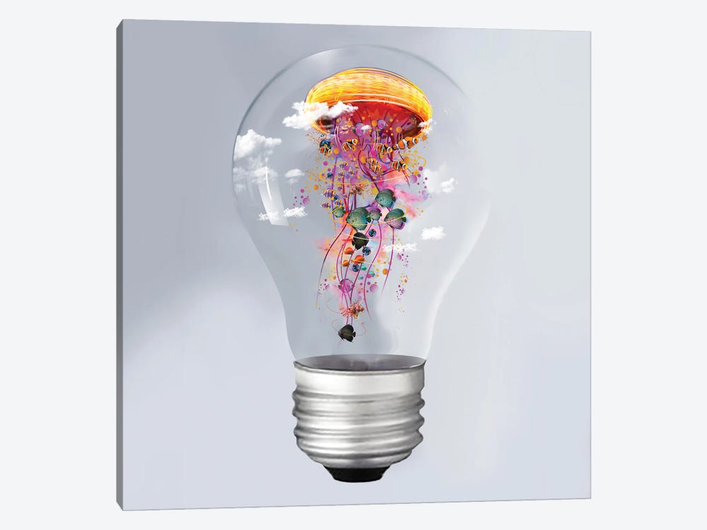 Electric Jellyfish In A Lightbulb by David Loblaw 1-piece Canvas Print