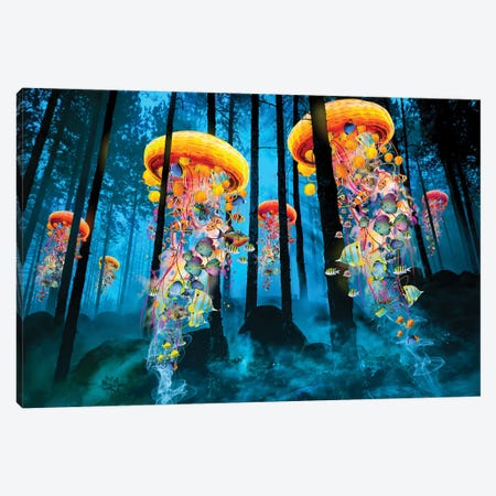 Electric Jellyfish In A New Blue Forest Canvas Print #DLB34} by David Loblaw Canvas Art Print