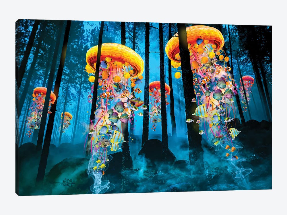 Electric Jellyfish In A New Blue Forest by David Loblaw 1-piece Canvas Wall Art