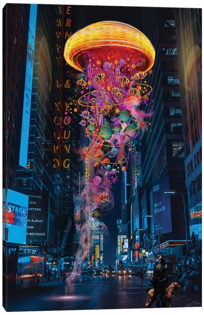 Electric Jellyfish In Newyork Canvas Art Print - Rottweiler Art