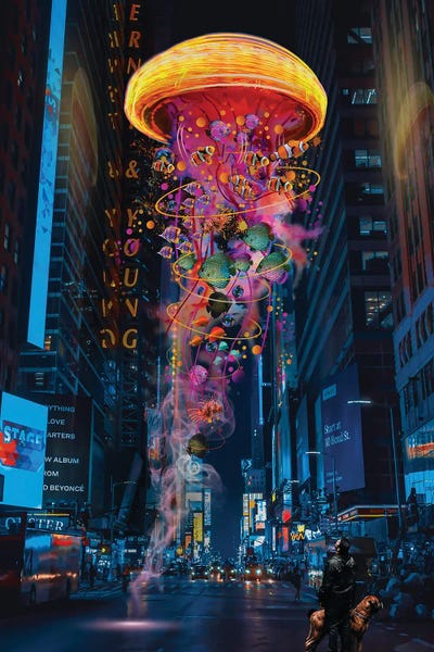 Kids Ocean Life Art: Electric Jellyfish In Newyork by David Loblaw