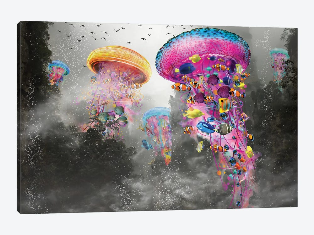 Electric Jellyfish In The Myst Mountain by David Loblaw 1-piece Canvas Art