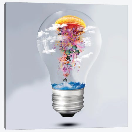 Electric Jellyfish Lightbulb Canvas Print #DLB37} by David Loblaw Canvas Print