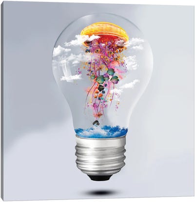Electric Jellyfish Lightbulb Canvas Art Print - Jellyfish Art