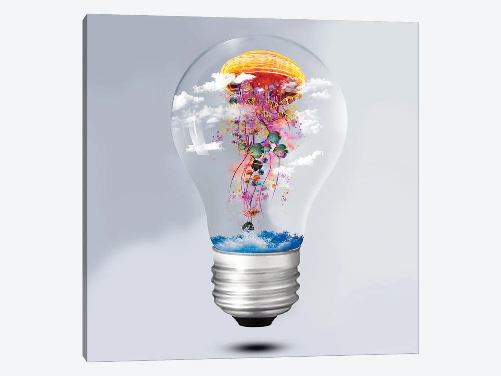 Electric Jellyfish Lightbulb by David Loblaw 1-piece Canvas Art Print