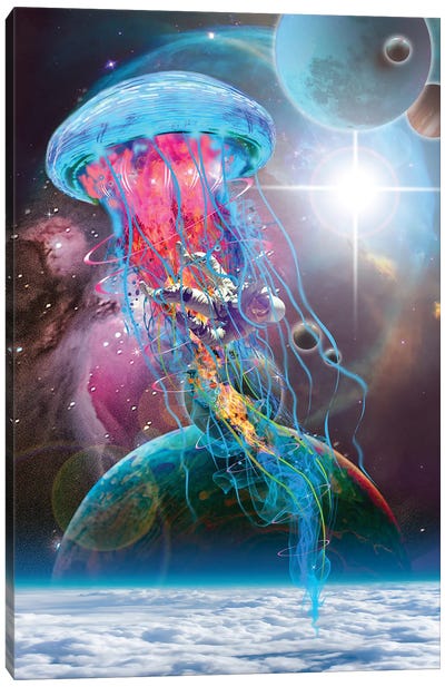 Lectric Jellyfish Space Monster Canvas Art Print - David Loblaw
