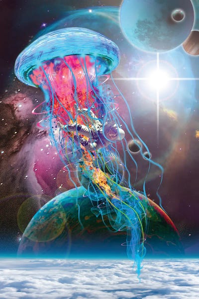 Kids Ocean Life Art: Lectric Jellyfish Space Monster by David Loblaw