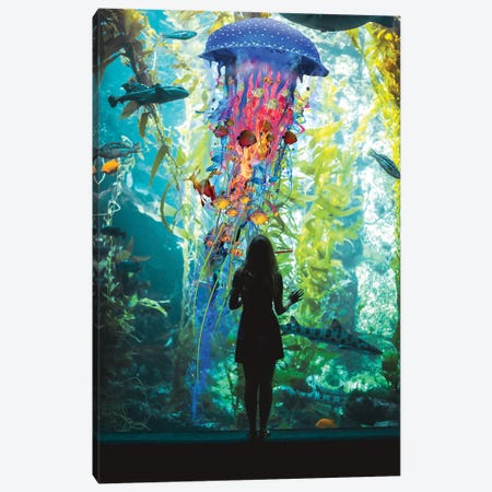 Electric Jellyfish World Is An Aquarium Canvas Print #DLB39} by David Loblaw Canvas Artwork