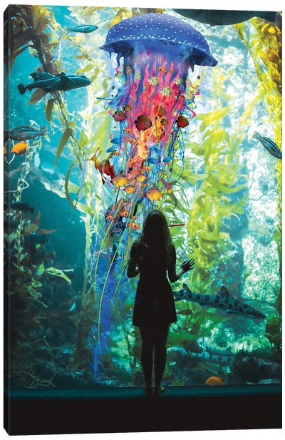 Electric Jellyfish World Is An Aquarium Canvas Art Print - David Loblaw