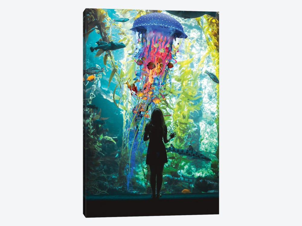 Electric Jellyfish World Is An Aquarium by David Loblaw 1-piece Canvas Print