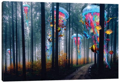 Forest Of Super Electric Jellyfish Canvas Art Print - David Loblaw