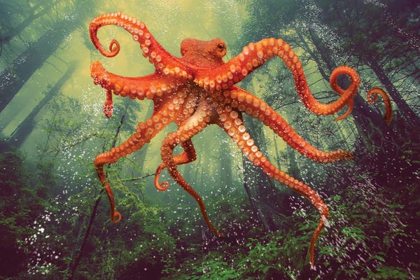 Kids Ocean Life Art: Octo Forest by David Loblaw