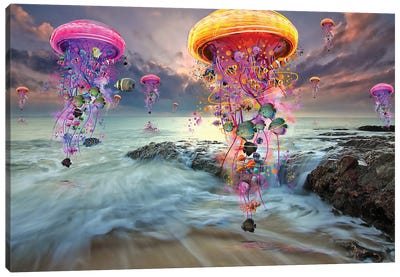 On Distent Shores Canvas Art Print - Jellyfish Art