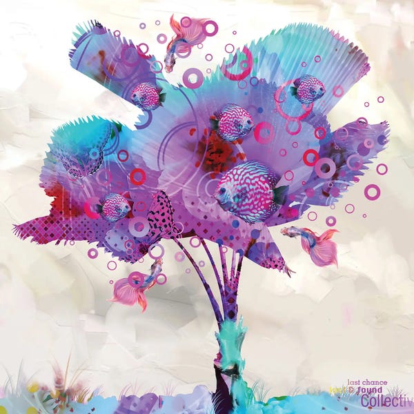 Kids Ocean Life Art: Palm Flower With Fish by David Loblaw