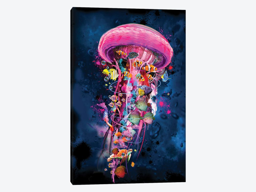 Pink Electric Jellyfish World by David Loblaw 1-piece Canvas Art Print
