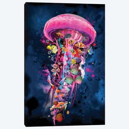 Pink Electric Jellyfish World Canvas Print #DLB48} by David Loblaw Art Print