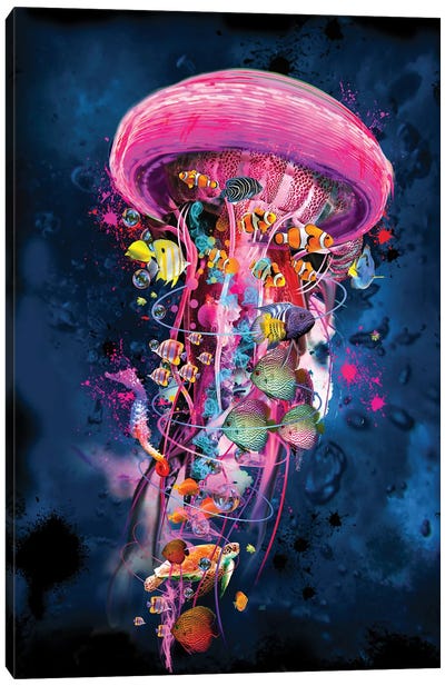 Pink Electric Jellyfish World Canvas Art Print - Jellyfish Art
