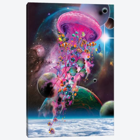 Pink Electric Jellyfish Canvas Print #DLB49} by David Loblaw Art Print