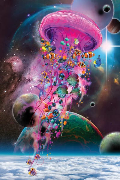 Kids Ocean Life Art: Pink Electric Jellyfish by David Loblaw
