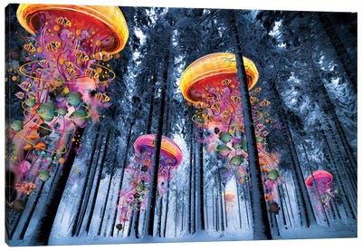 Forest Of Electric Jellyfish Winter Canvas Art Print - Imagination Art