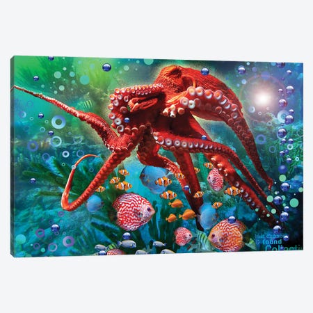 Red Octopus Canvas Print #DLB55} by David Loblaw Art Print