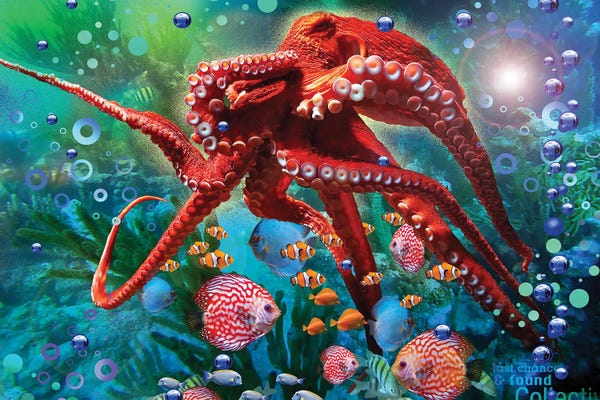 Kids Inspirational Art: Red Octopus by David Loblaw