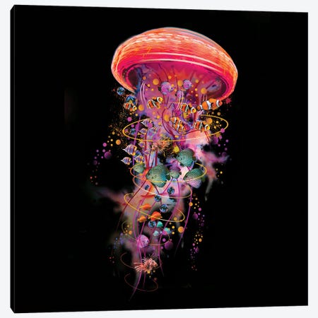 Electric Jellyfish World In Red Canvas Print #DLB59} by David Loblaw Canvas Art