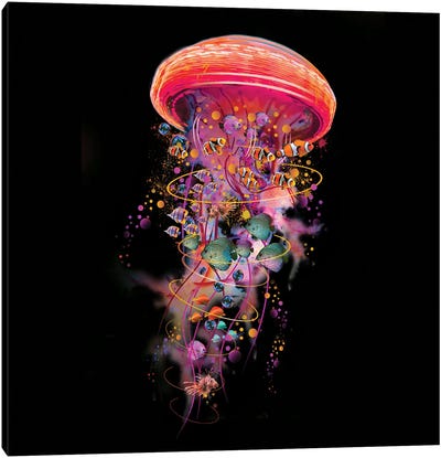 Electric Jellyfish World In Red Canvas Art Print - David Loblaw