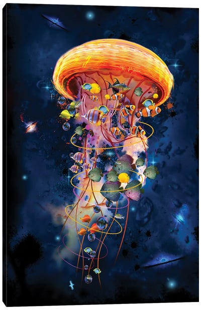 Electric Jellyfish Worlds Galaxys Canvas Art Print - UFO Art