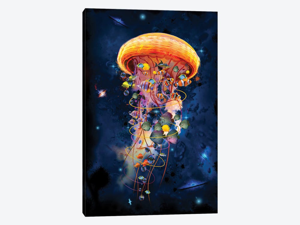 Electric Jellyfish Worlds Galaxys by David Loblaw 1-piece Canvas Art Print