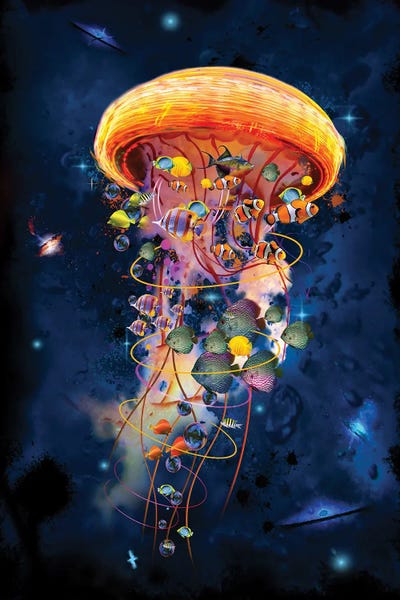 Kids Ocean Life Art: Electric Jellyfish Worlds Galaxys by David Loblaw