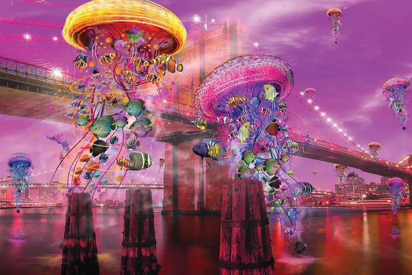 Kids Ocean Life Art: Electric Jellyfish Brooklyn by David Loblaw