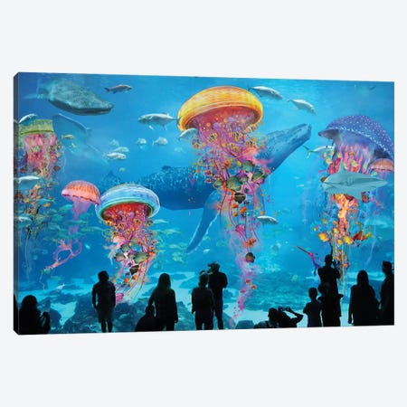 Super Electric Jellyfish Aquarium Canvas Print #DLB64} by David Loblaw Canvas Wall Art