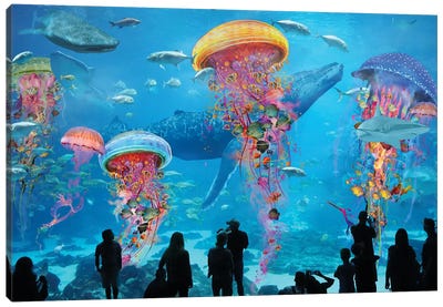 Super Electric Jellyfish Aquarium Canvas Art Print - Whale Art