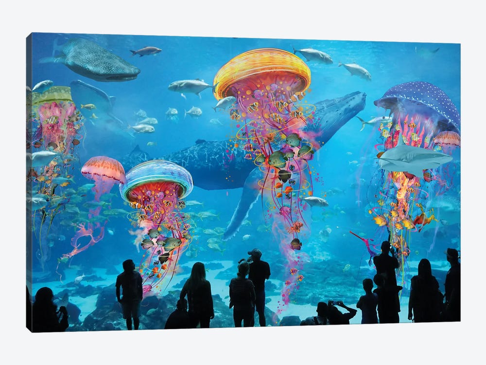 Super Electric Jellyfish Aquarium by David Loblaw 1-piece Canvas Art Print