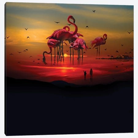 Flamingo Beach Canvas Print #DLB68} by David Loblaw Art Print
