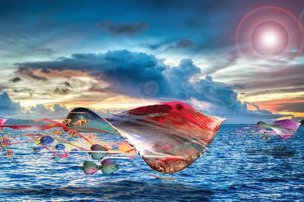 Kids Ocean Life Art: Flying Electric Stingrays by David Loblaw