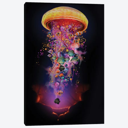 Hands With Electric Jellyfish Canvas Print #DLB71} by David Loblaw Canvas Artwork
