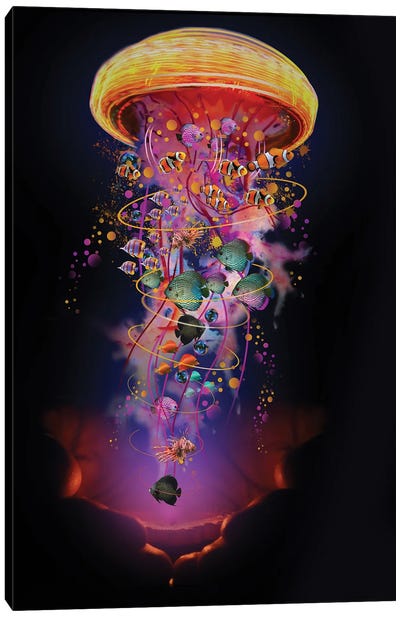 Hands With Electric Jellyfish Canvas Art Print - David Loblaw