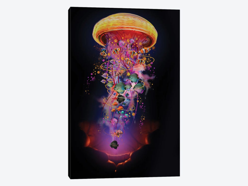 Hands With Electric Jellyfish by David Loblaw 1-piece Canvas Print
