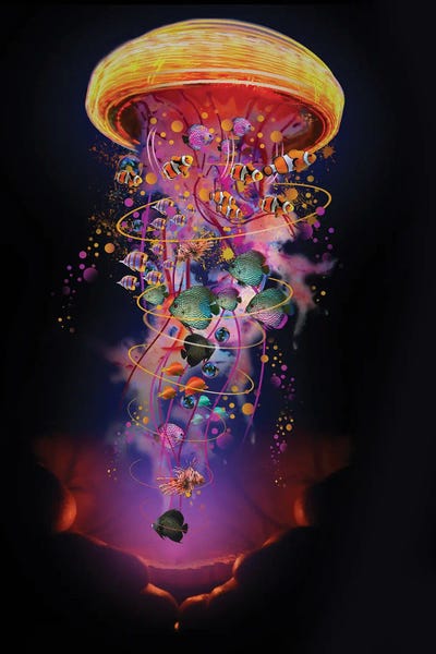 Kids Ocean Life Art: Hands With Electric Jellyfish by David Loblaw