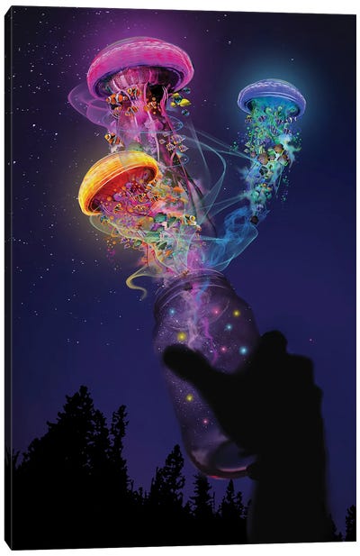 Jellyfish Out Of A Jar Canvas Art Print - David Loblaw